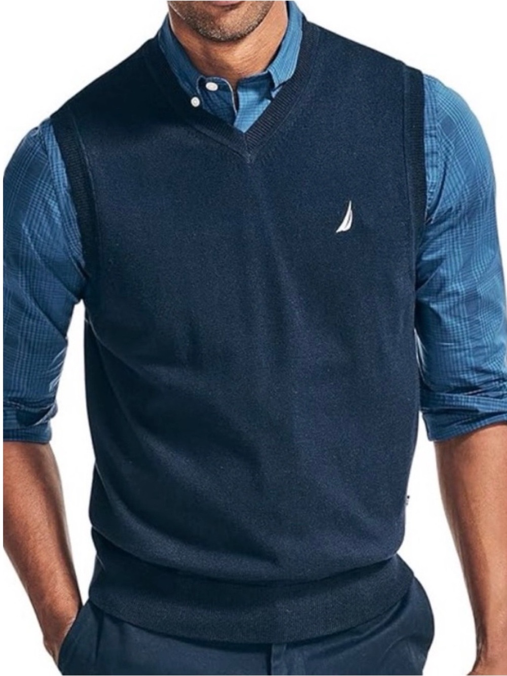 NAUTICA V-Neck Sweater Vest Men’s Office Navy XL Preppy Dark Academia Corpcore